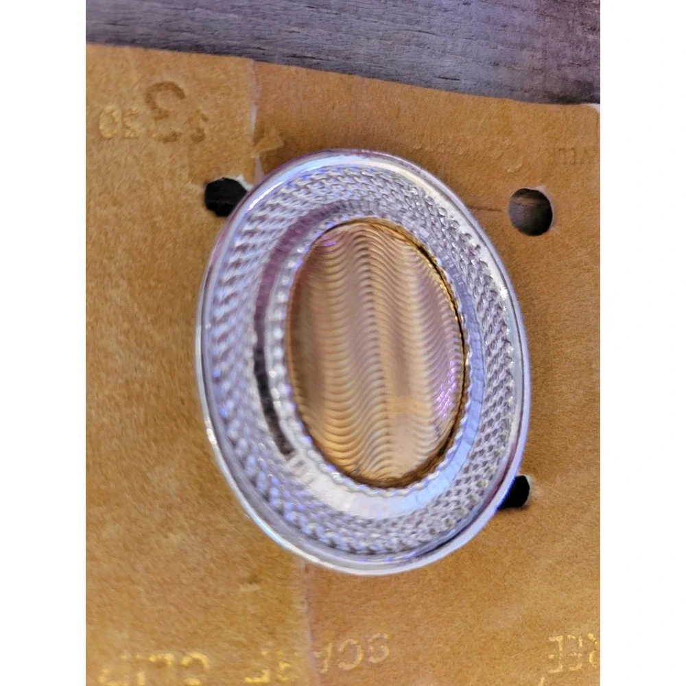 Loree Scarf Clip Vintage Gold Tone Silver Tone Oval‎ Brooch Pin Accessory